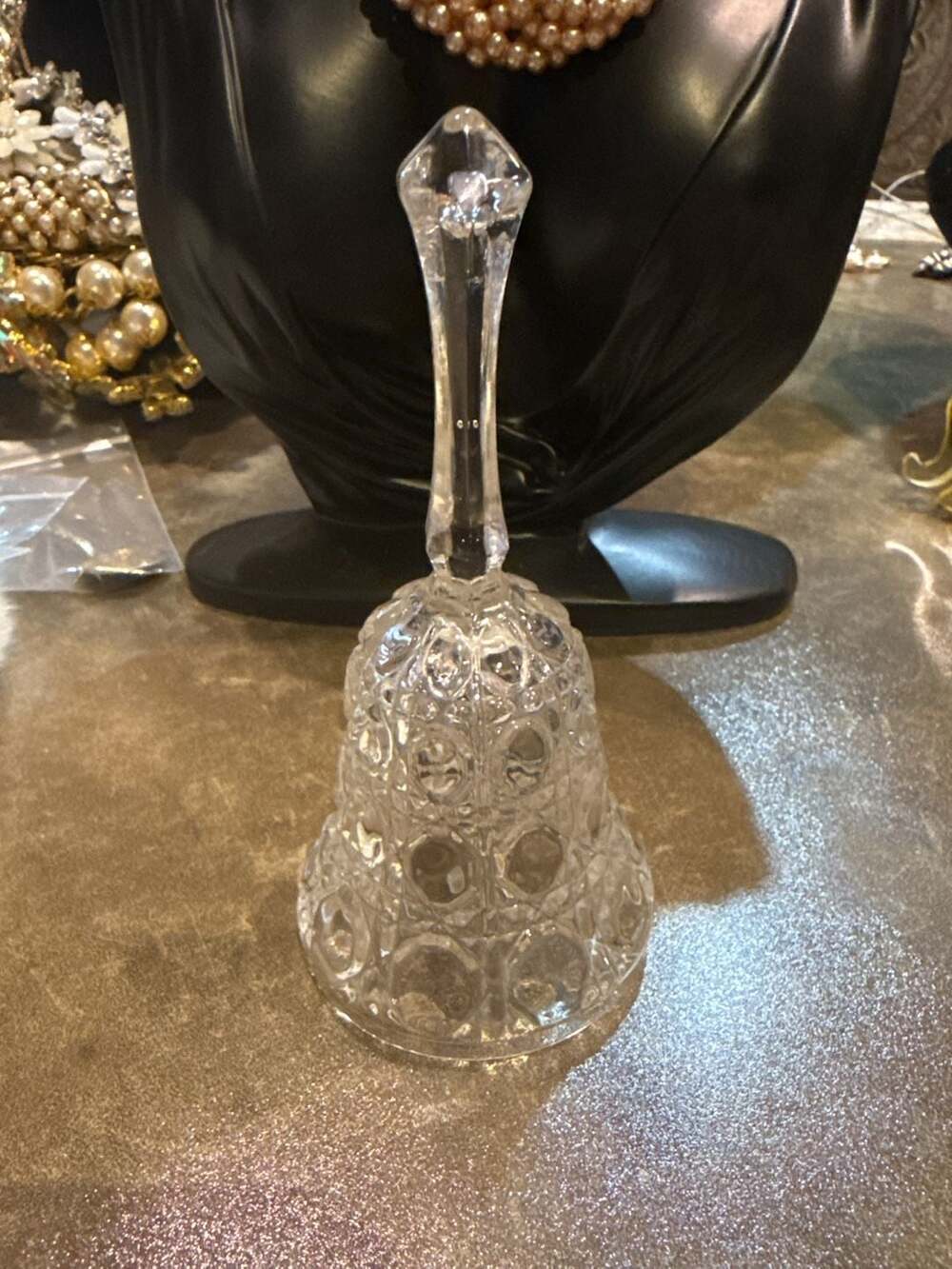 Vintage Clear Cut Crystal Glass Dinner Bell With Clapper